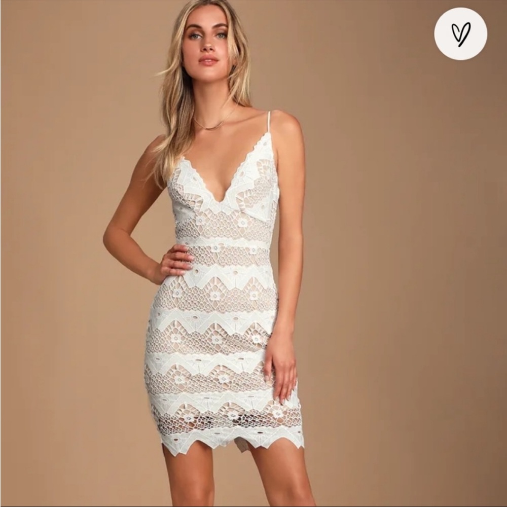 Lulu’s “sway away” white crochet lace midi dress
